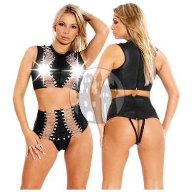 Lederbustier mit Kettenapplikationen