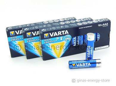 30 x VARTA High Energy AAA Micro MN2400 IN2400 LR03 in Pappverschlussstreifen