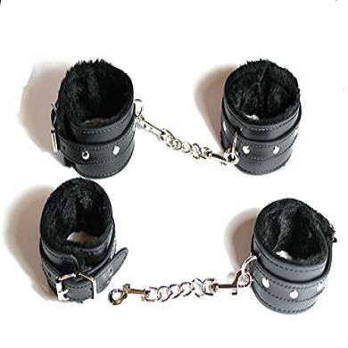 Bondage Hand und Fuß Fessel in schwarz mit Kette
