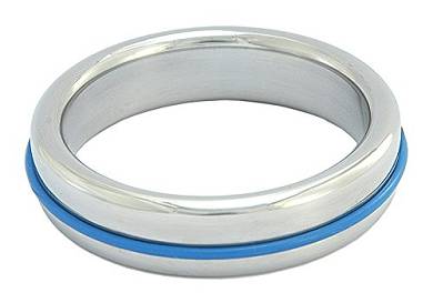 Roestvrij staal Stainless Steel Slim Cock Ring with blue Band 40 mm. 1er Pack (1 x 1 St&uu