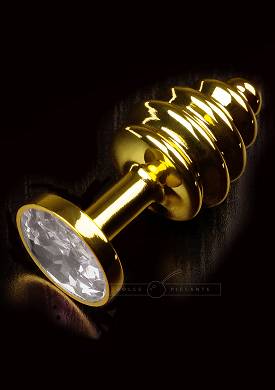 Analplug mit Kristall Gold klein gerippt