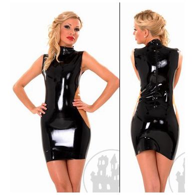 Latexminikleid mit Seiteneinsätzen