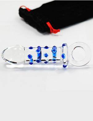 Dildo aus Glas mit Noppen transparent / blau