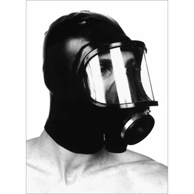 Rubber Gasmaske mit großem Sichtglas und Haube