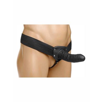 Hohler Umschnalldildo mit elastischen Gurten in Schwarz