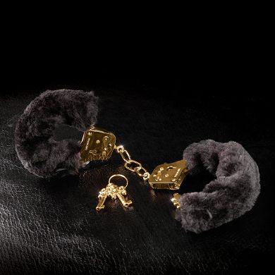 Plsch Handschellen - schwarz / gold