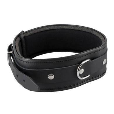 Halsband aus Leder mit Ring in Schwarz