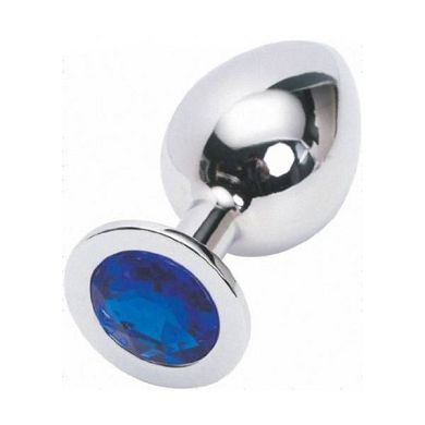 Großer Metall Stahl Plug 4cm Durchmesser mit blauem Kunstglasstein