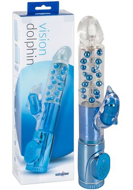 27 x 3 - 3,7 cm Perlenvibrator Vision Vibe Dolphin in metallic blau