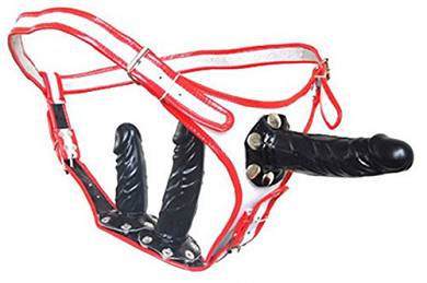 GREENPINECONE Leder Penisslip Slip mit 3 Dildo Damen Keuschheitsgürtel SM Spiel chast