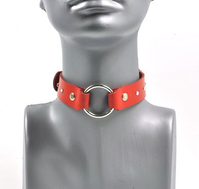 Leder Ring-Halsband rot KRISTALL