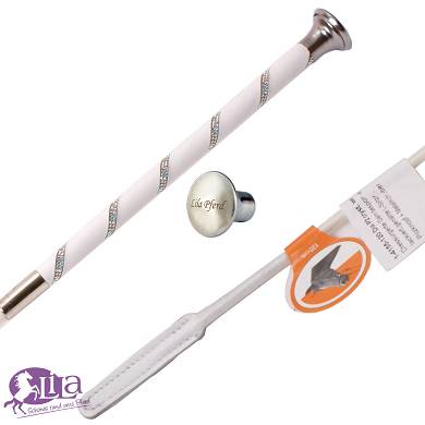 Dressurgerte Dbert wei Ledergriff SWAROVSKI klar - Namensgravur mglich