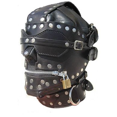 Bondage Maske inLederoptik Haube Maulkorb Leather Face Harness abschliessbar BDSM