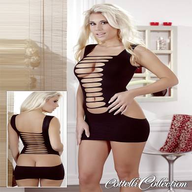 Schwarzes Minikleid mit raffinierten Schnr-Optik