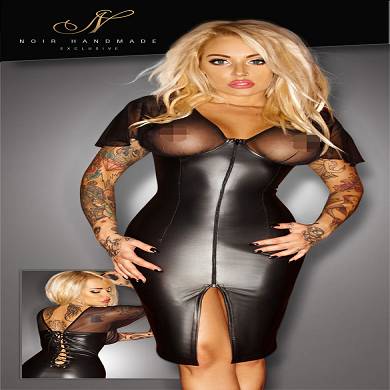 Knielanges Wetlook Kleid mit Zipper