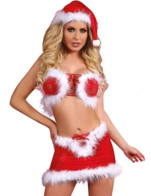 Christmas Lust Set aus Spitze mit Schnürung rot weiß