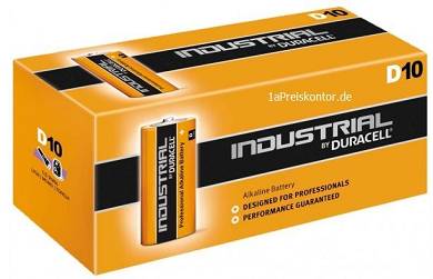 10x Batterie Typ D Mono Duracell Industrial Alkaline LR20-EN95-MN1300-D-Mono Box