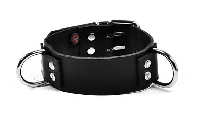 Leder Halsband mit 2 D-Ringe - BREIT schwarz