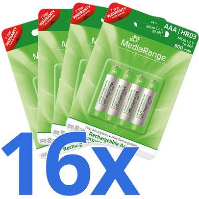 16x AAA HR03 Akku Micro Batterie 800 mAh 1,2V wiederaufladbar