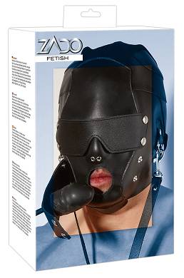 Leder-Kopfmaske mit Augen- und Mundklappe