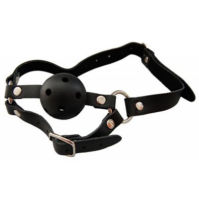 Ballknebel mit Kinnriemen schwarz Leder