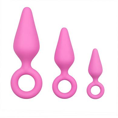 Satz rosa Analplugs mit Zugring