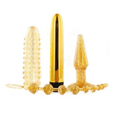 Gold Collection 4 teiliges Penetrations Kit Plug Vibrator Vibratorüberzug Analkette G