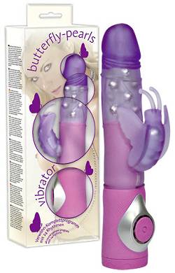Lilafarbener Perlen-Vibrator mit Klitorisreizarm