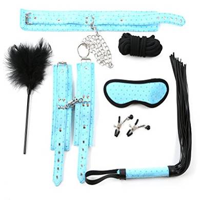 Hsionlee Fetisch SM Bondage 7ST. Blau/Rosa/Lila Fetisch SM Slave Handschellen weichen Fell