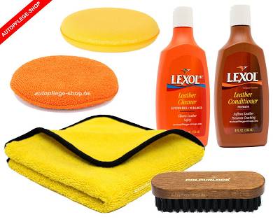 Lexol Lederreinigung Lederpflege Premium + Lederbrste + Applikatoren Set 9 tlg