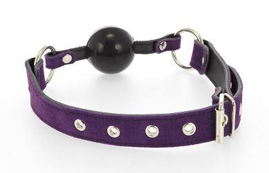 Leder Mundknebel mit Silikonball - VIOLETT