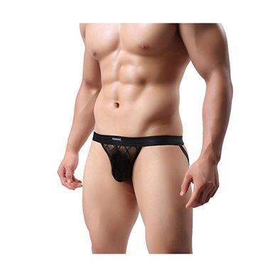 wowhomme Herren Jockstrap Slip Unterwäsche mit Leder Optik. Netz transparent. Fetisch