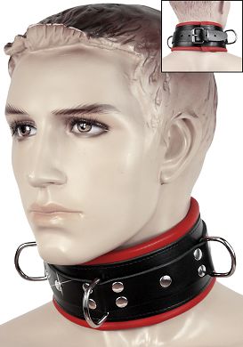 HardcoreDeLuxe - Premium-Halsfessel aus weichem Leder schwarz/rot