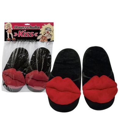 Hausschuhe Kiss - Plsch-Puschen mit rotem Kussmund