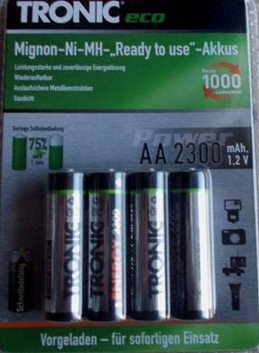 Tronic ECO 4 x AA Mignon professional 2300 mAh 1,2 V NiMH Akkus Akku Batterien