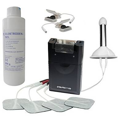 Estim Reizstrom Set. TENS Gerät T100. Analsonde 17 mit Edelstahl Elektroden. Estim-Kl