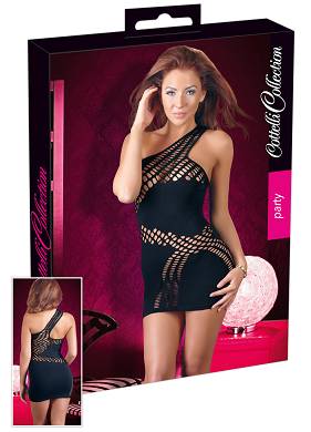 Schwarzes Minikleid mit Grobnetz-Einstzen