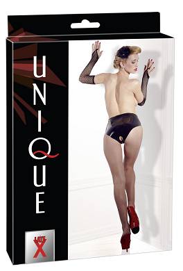 Schwarzer Latex Slip mit offenem Schritt