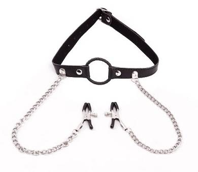 Mundknebel mit Nippel Klemmen BDSM