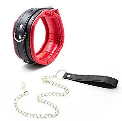 Omos Damen Halsband Schwarz und Rote Leder Bondage Hals Fesseln mit Kette