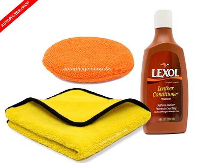 Lexol Lederpflege Premium Set, Lederpflege + Microfasertuch + 2 Aufragspads