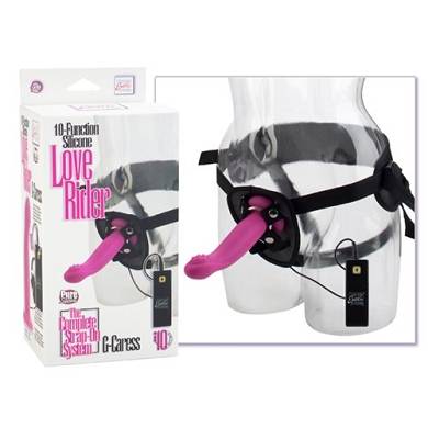 10-Function Silicone Love Rider G-Kiss - rosa - Vibrierender Umschnalldildo