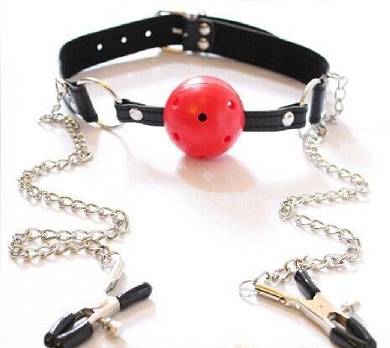 Sex und Erotik Slave Mund Ballknebel mit Brustklemmen