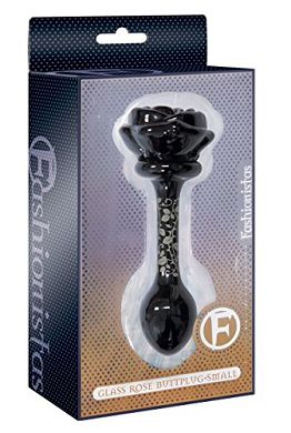 Glass Rose Butt Plug Small - Glas Analplug schwarz mit Rosenspitze