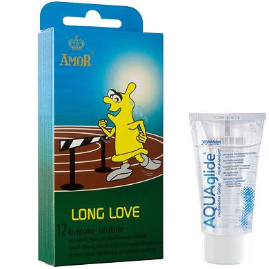AMOR Long Love 12-24-36-48-60 Kondome Aktverlängernd delay + Aquaglide Gleitgel