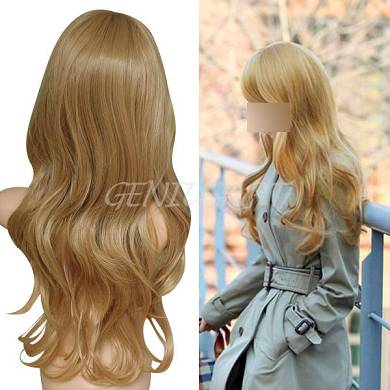 Perücke Blond Lockig Pony Wig Langhaarperücke Haarteile Cosplay Fasching Kostüm
