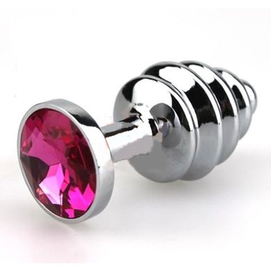  Buttplug Analplug polierter Edelstahl mit purple Kristall - mit anregenden 4 Wlbungen -
