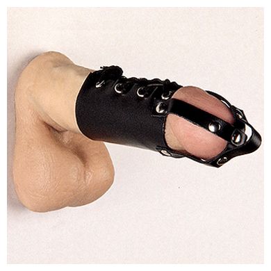 Penismanschette Leder schwarz mit Eichelkorb