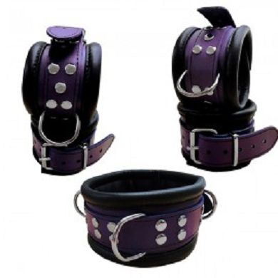 Leder Fesselset in Lila 5cm breit