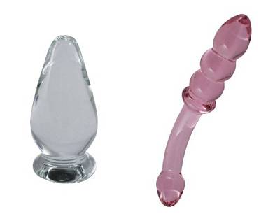 2er Set. Erotoy Designer Anal Butt Plug Glas 13 und Dildo Massagestab Glas 03 Crystal Peni